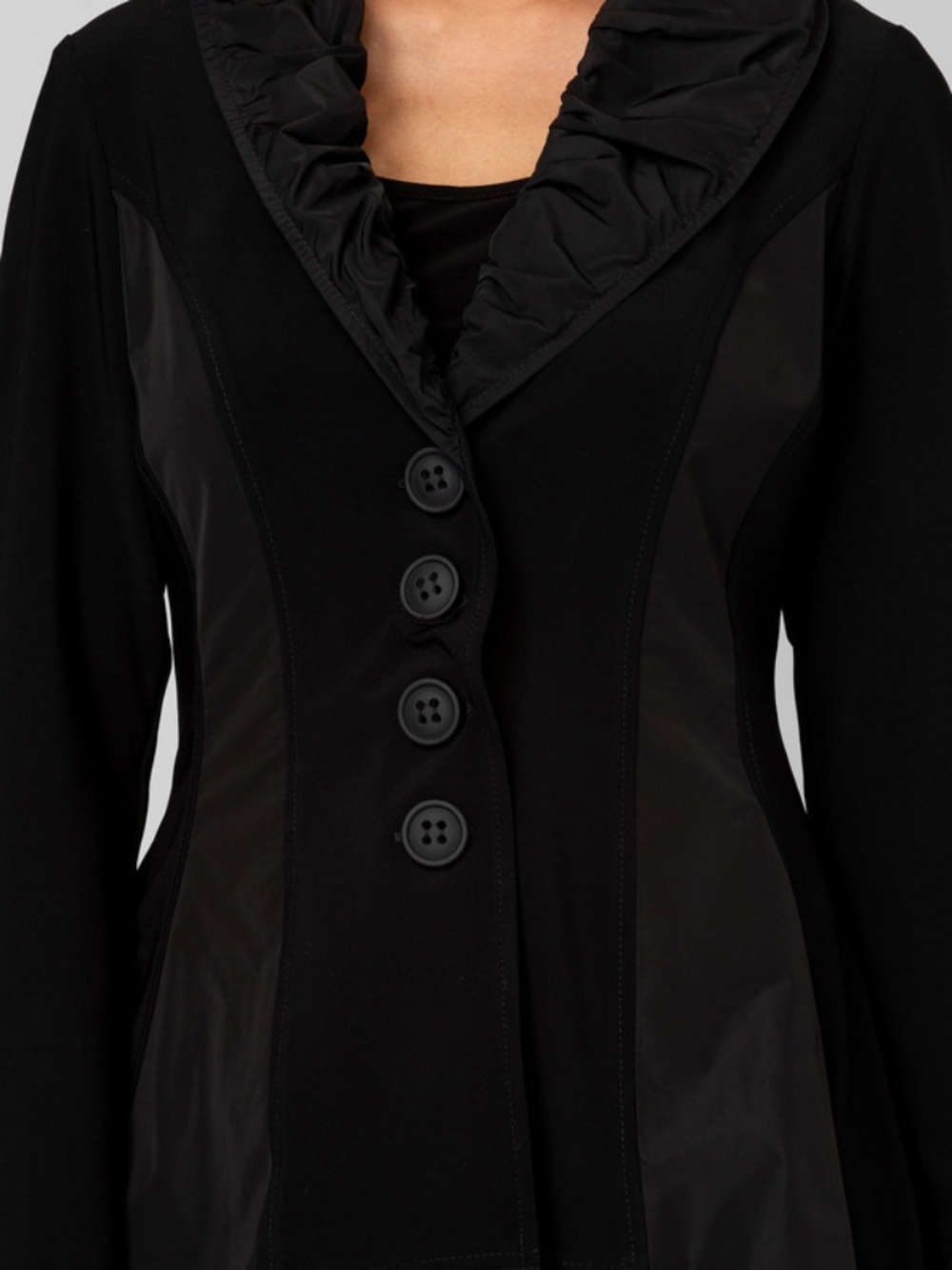 Joseph Ribkoff Black Coat Style 193425 Ruching Collar Button Down EUC Sz 20 - Picture 12 of 13